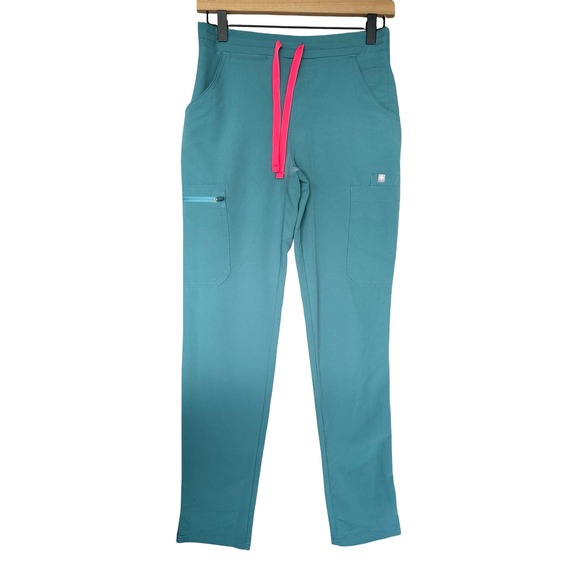 Figs Pants - Figs Yola High-Rise Slim Fit Teal Anti-Wrinkle Scrub Trouser Pants Size XXS